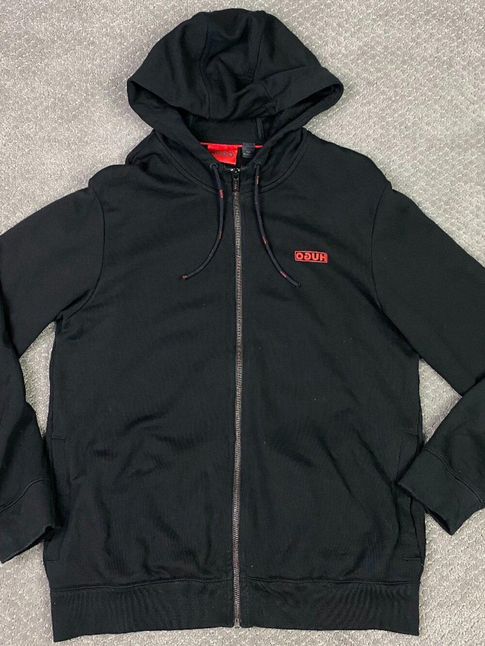 HUGO Boss Daple194 Mens Full Zip Hoodie Medium Black Reverse Logo Jacket Hugo